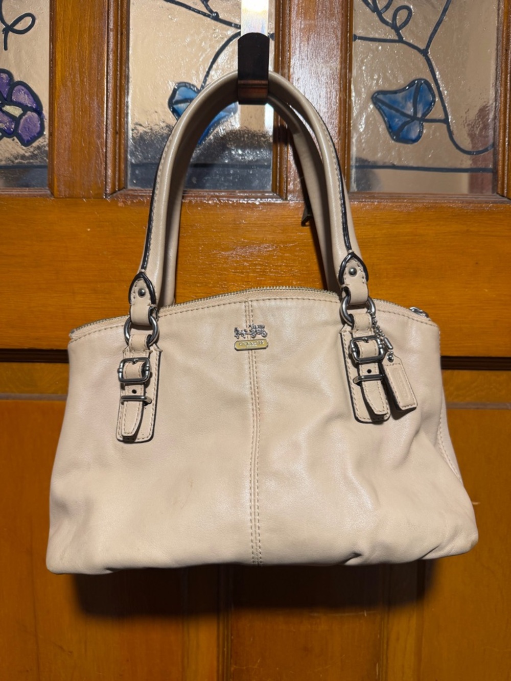 Coach Beige Leather Shoulder Bag with Dual Handles